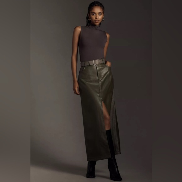 Anthropologie The Madi Faux-Leather Front-Slit Maxi Skirt by Pilcro - Picture 4 of 13